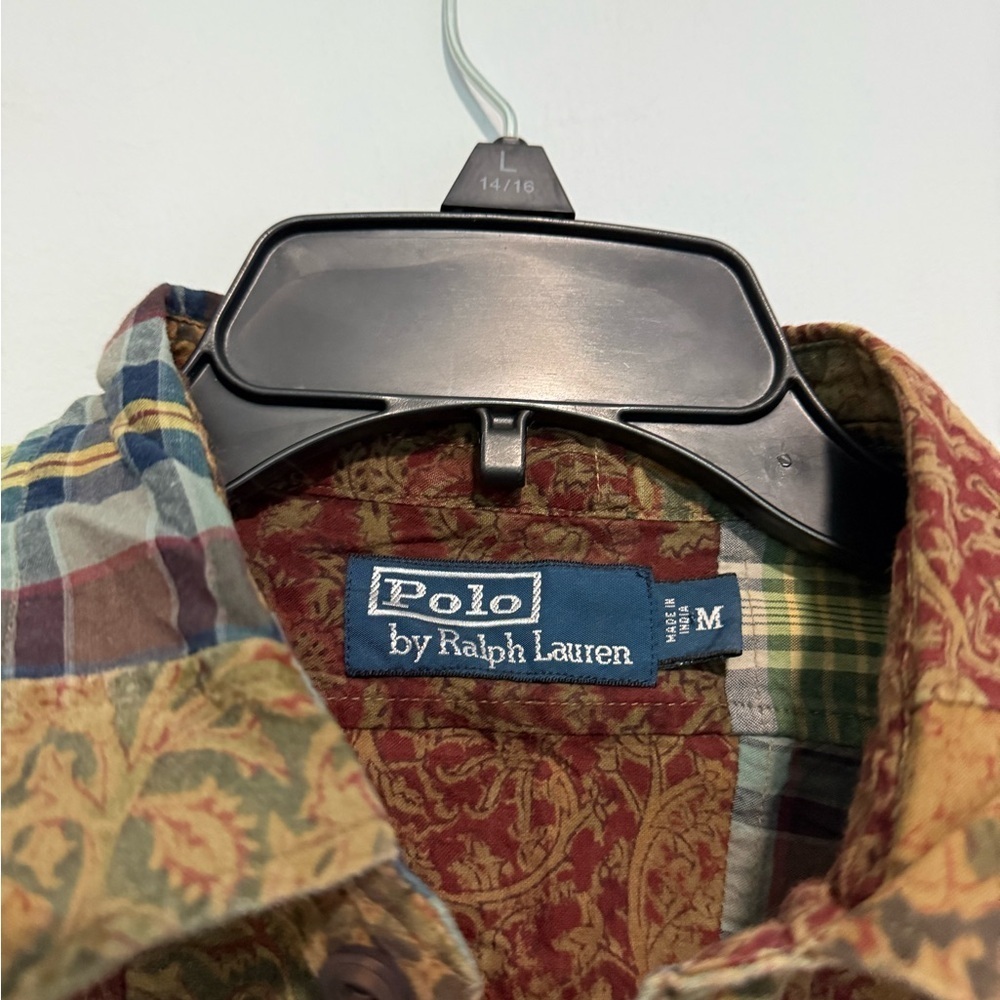 Vintage Polo Ralph Lauren Patchwork Mens Shirt Short Sleeve Size M 100% Cotton - Picture 2 of 4